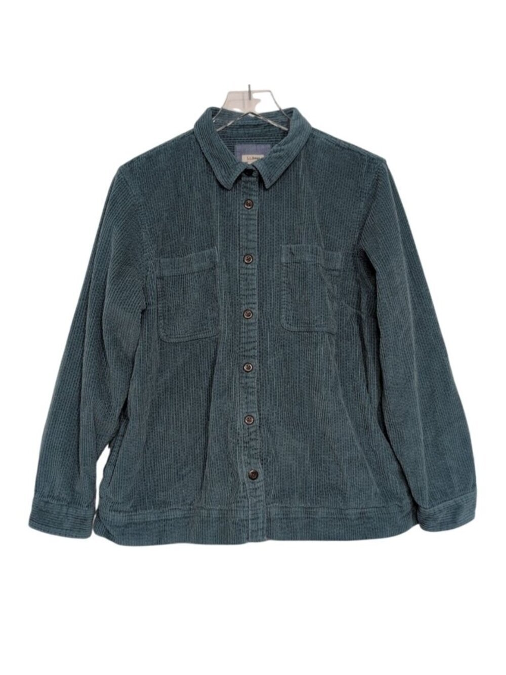 LL Bean Corduroy Shirt Womens Petite Size XL Blue Cotton Button Front Shacket